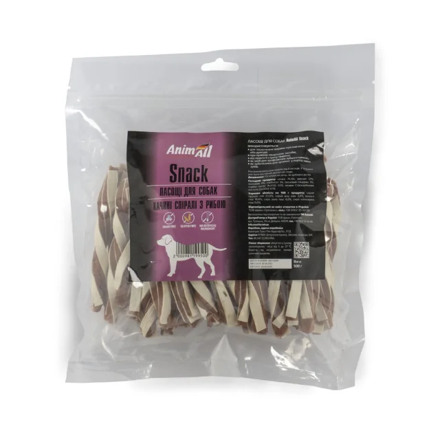 Лакомство AnimAll Snack утиные спирали с рыбой, для собак, 500 г
