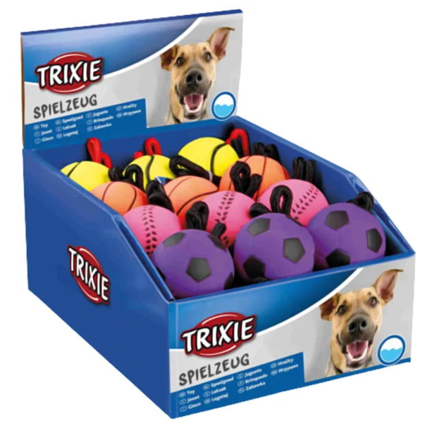 Игрушка мяч на канате Trixie для собак, диаметр 6 см, длина каната — 30 см, цвет в ассортименте