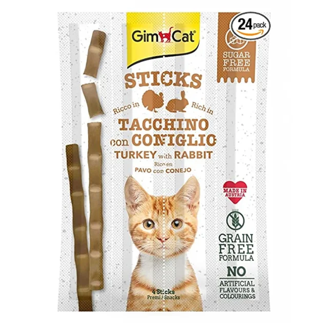 Ласощі GimCat Sticks палички з індичкою і кроликом, для кішок, 4 шт