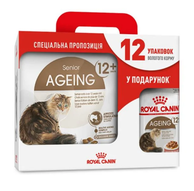 Сухой корм Royal Canin Ageing 12+ для кошек старше 12 лет, 2 кг + 12 паучей в подарок