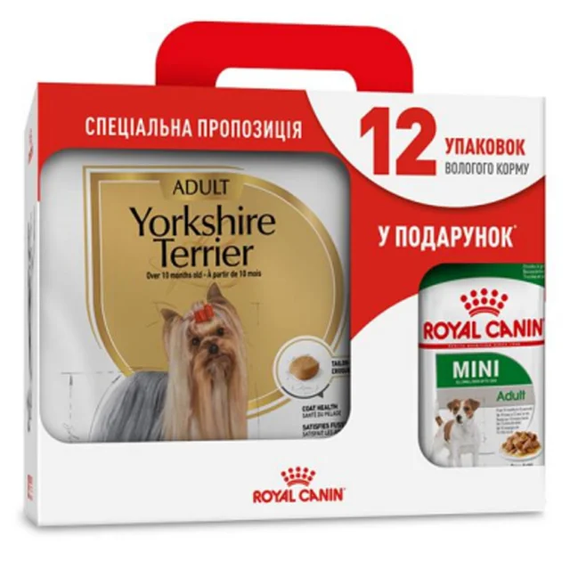 Сухой корм Royal Canin Yorkshire Terrier Adult для йоркширского терьера, 3 кг + 12 паучей в подарок