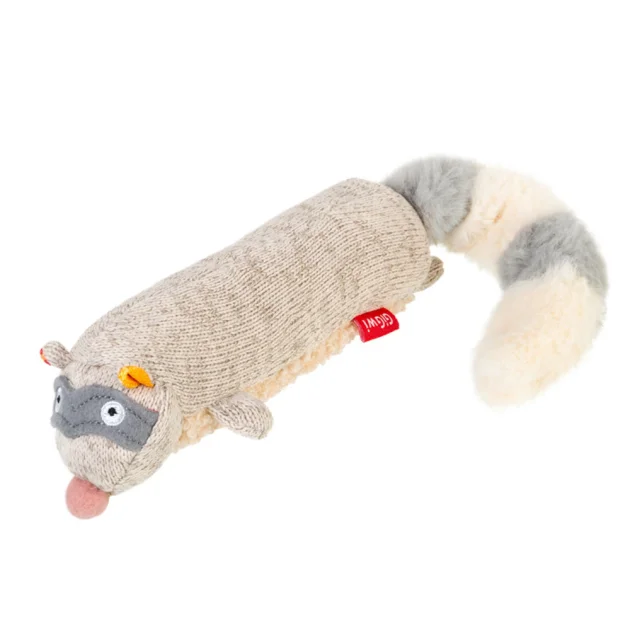 М'яка іграшка GiGwi Plush, для собак, плюшевий єнот, з пищалкою, текстиль, 17 см