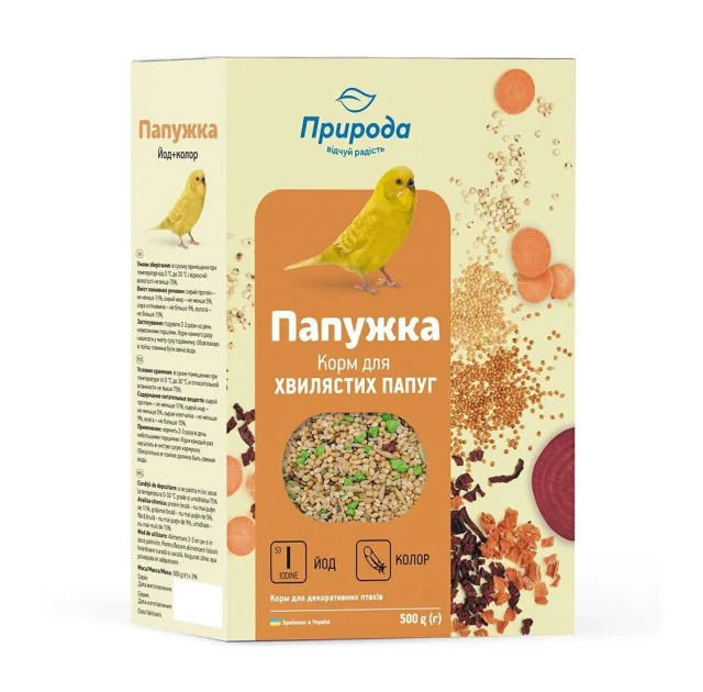 Корм Природа Папужка Йод та колор для декоративних птахів, 500 г