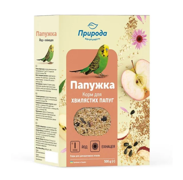 Корм Природа Папужка Йод та Ехінацея для хвилястих папуг, 500 г