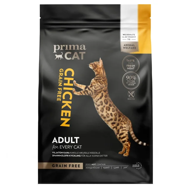 Беззерновой сухой корм PrimaCat для взрослых котов, с курицей, 4 кг