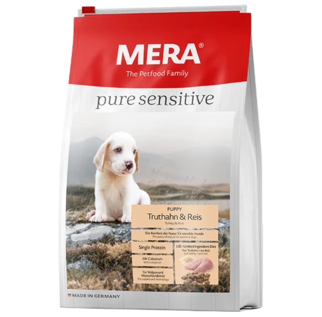 Сухой корм Mera Pure Sensitive Puppy для щенков и кормящих собак, с мясом индейки и рисом, 1 кг