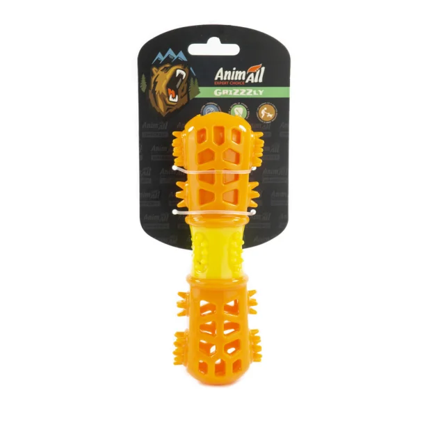 Игрушка AnimAll GrizZzly мультифункциональная косточка, для собак, 18.7×6×4.2 см, оранжево-жёлтая