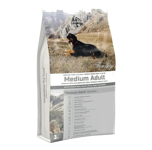 Сухой корм Carpathian Pet Food Medium Adult для собак средних пород весом от 11 до 25 кг, с курицей, 3 кг