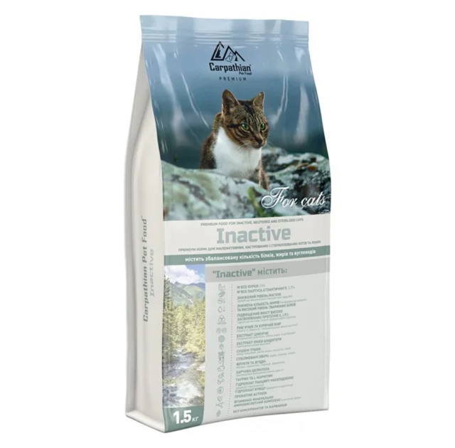 Сухой корм Carpathian Pet Food Inactive для малоактивных, кастрированных кошек всех пород, с курицей, 1.5 кг