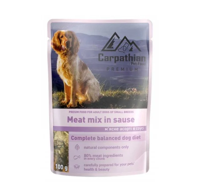 Влажный корм Carpathian Pet Food Meat mix in sauce для взрослых собак малых пород, мясной микс в соусе, 100 г