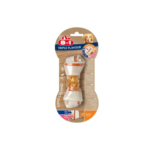 Ласощі для собак 8in1 Triple Flavour жувальна кістка, S, з м'ясом, 1 шт