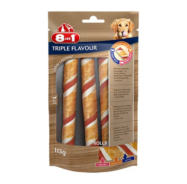 Ласощі для собак 8in1 Triple Flavour трубочки, 3 шт, 113 г