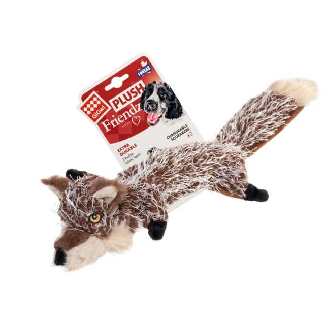М'яка іграшка GiGwi Plush, для собак, плюшевий вовк, з пищалкою, текстиль, 37 см