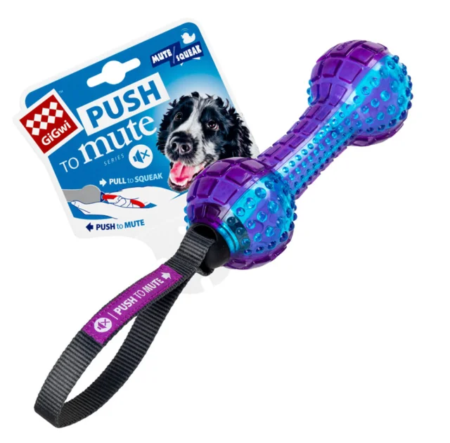 Игрушка GiGwi Push to mute, для собак, гантеля, с отключаемой пищалкой, резина, 18 см