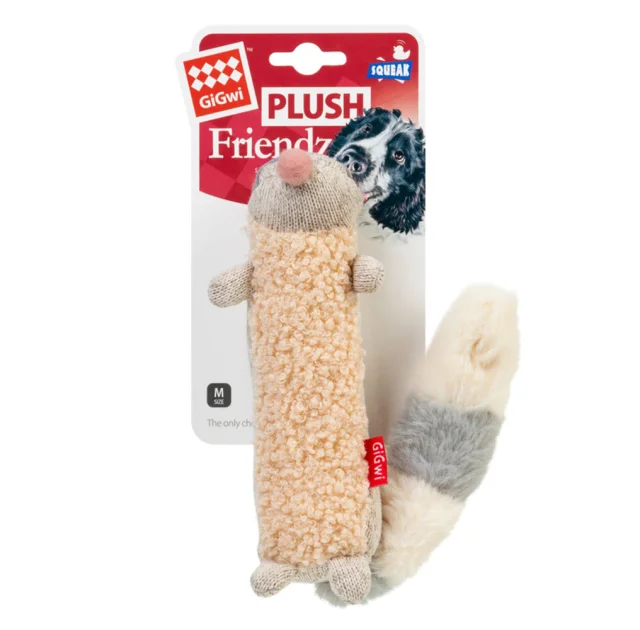 М'яка іграшка GiGwi Plush, для собак, плюшевий єнот, з пищалкою, текстиль, 17 см