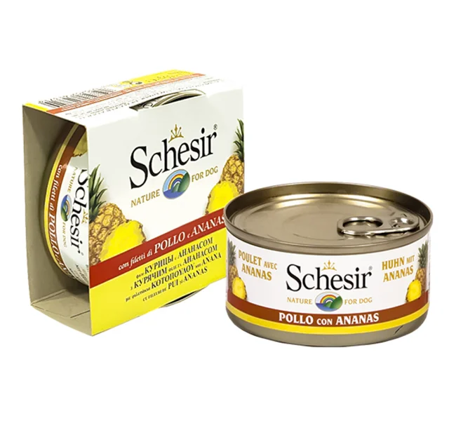 Консервы Schesir Chicken Pineapple натуральные, для собак, филе курицы с ананасом в желе, 150 г