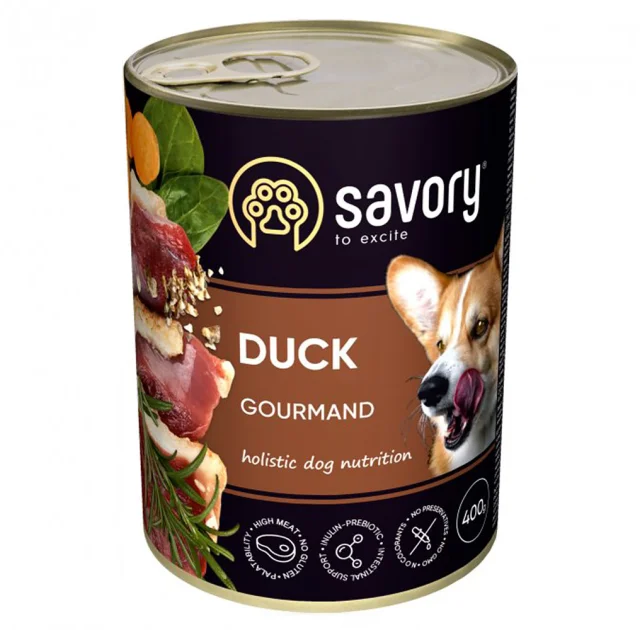 Влажный корм для взрослых собак Savory, с уткой, 400 г