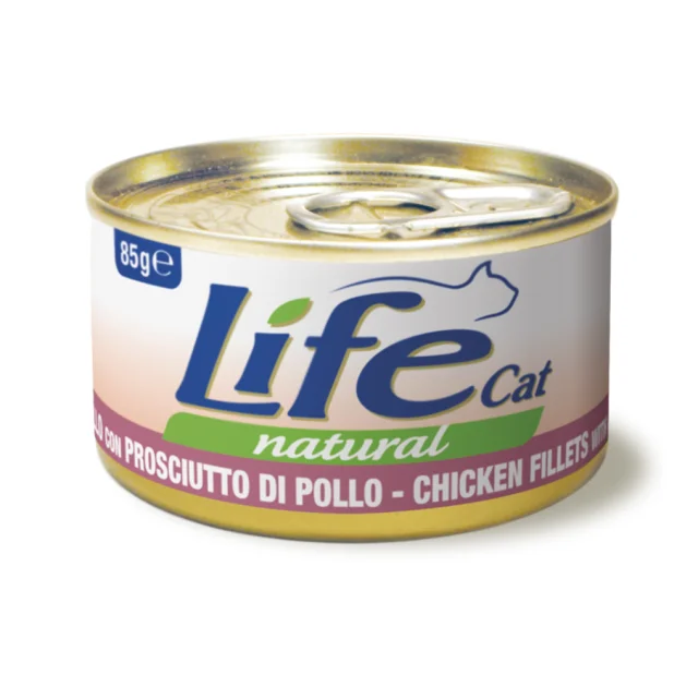 Консерва LifeCat Chicken Fillets With Ham для кошек от 6 месяцев, с куриным филе и ветчиной, 85 г