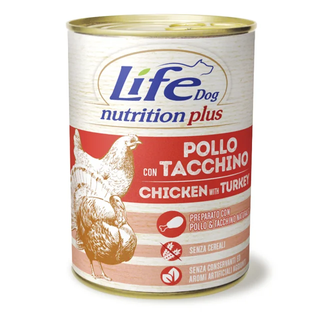 Консерва LifeDog Nutrition Plus Chicken With Turkey для собак от 6 месяцев, с курицей и индейкой, 400 г