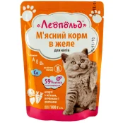 Влажный корм Леопольд для кошек, мясное ассорти с печенью и овощами в желе, 100 г