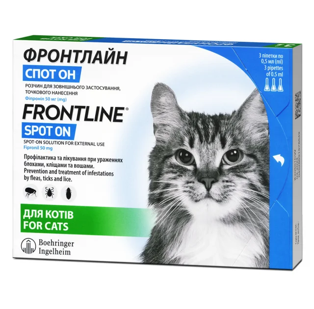 Капли Boehringer Ingelheim Фронтлайн Спот Он от блох и клещей для кошек, цена за 1 пипетку