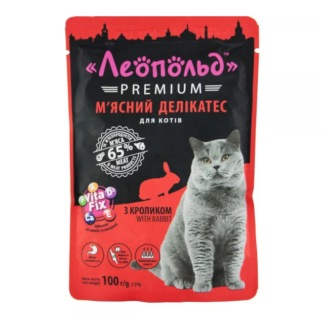 Влажный корм Леопольд Premium Мясной деликатес для кошек, с кроликом, 100 г(откл)