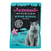 Влажный корм Леопольд Premium Мясной деликатес для кошек, с лососем, 100 г(откл)