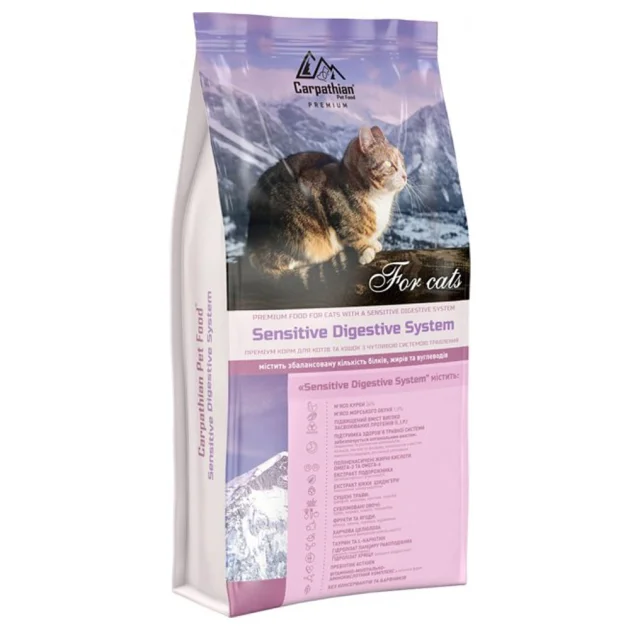Сухой корм Carpathian Pet Food Sensitive для котов и кошек с чувствительным пищеварением, с курицей, 12 кг