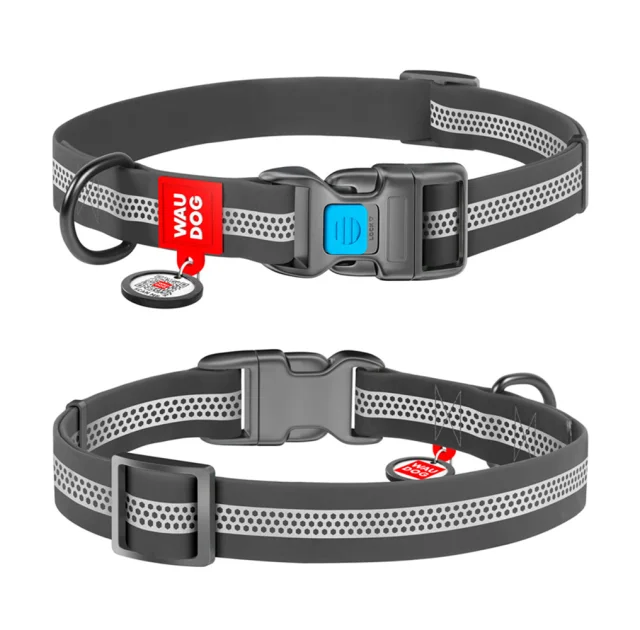 Ошейник Waudog Waterproof c QR-паспортом для собак, водостойкий, пластиковая пряжка, XL, 25 мм/35-58 см, серый
