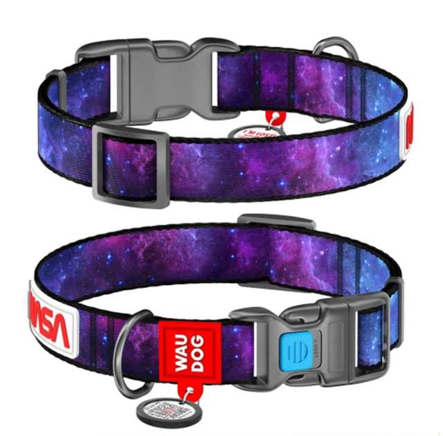 Ошейник Waudog Nylon c QR-паспортом для собак, рисунок "NASA21", нейлон/пластик, размер L, 25 мм/31-49 см