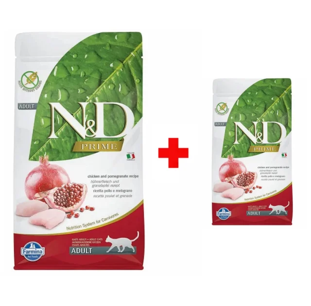 Беззерновой сухой корм Farmina N&D для взрослых кошек, курица с гранатом, 10 + 1.5 кг в подарок