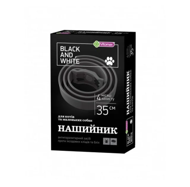 Ошейник Vitomax Black&White противопаразитарный, для кошек и собак, черный, 35 см