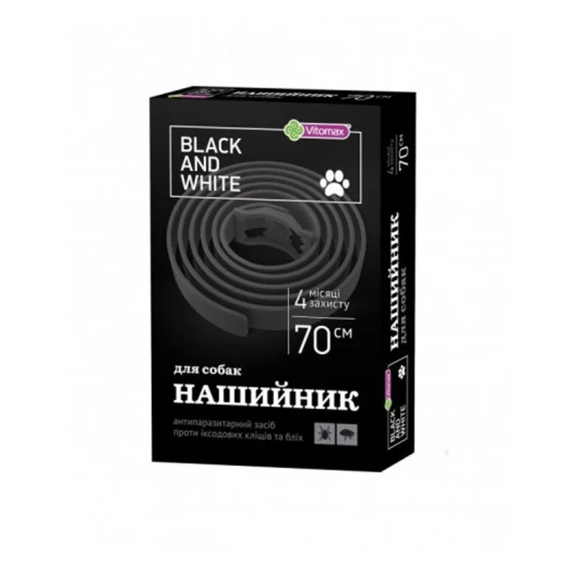 Ошейник Vitomax Black&White противопаразитарный, для собак, черный, 70 см