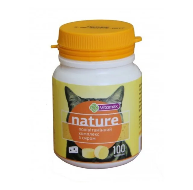 Полівітамінний комплекс Vitomax Nature для котів, із сиром, 50 г, 100 таб