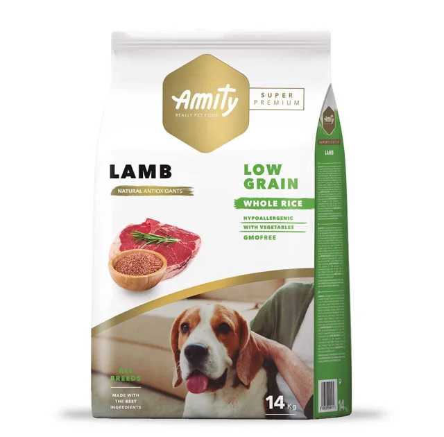 Сухий корм Amity Super Premium Adult Lamb для дорослих собак всіх порід, низькозерновий, з ягнятком, 14 кг