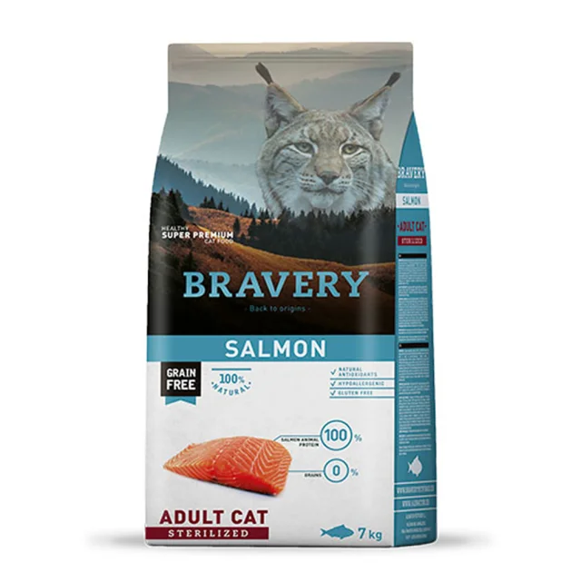 Сухой корм Bravery Salmon Adult Cat Sterilized для взрослых стерилизованных кошек, с лососем, 7 кг