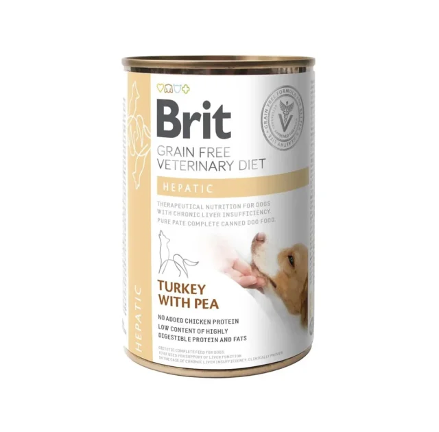 Консервы Brit VetDiets Dogs Hepatic для поддержки работы печени у собак, с индейкой и горохом, 400 г