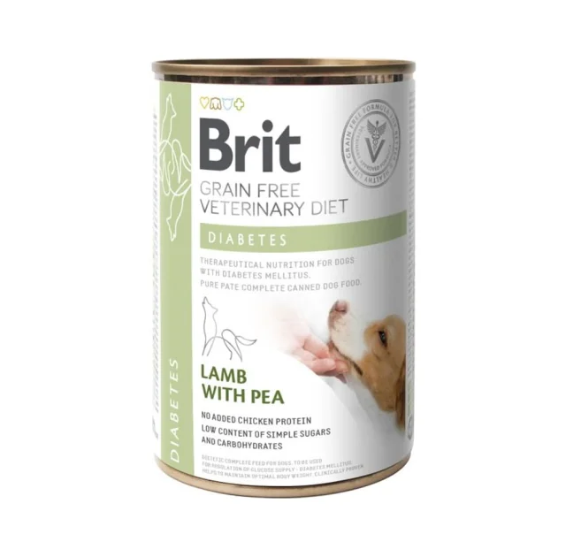 Консерви Brit VetDiets Dog Diabets для собак з цукровим діабетом, з ягням та горохом, 400 г