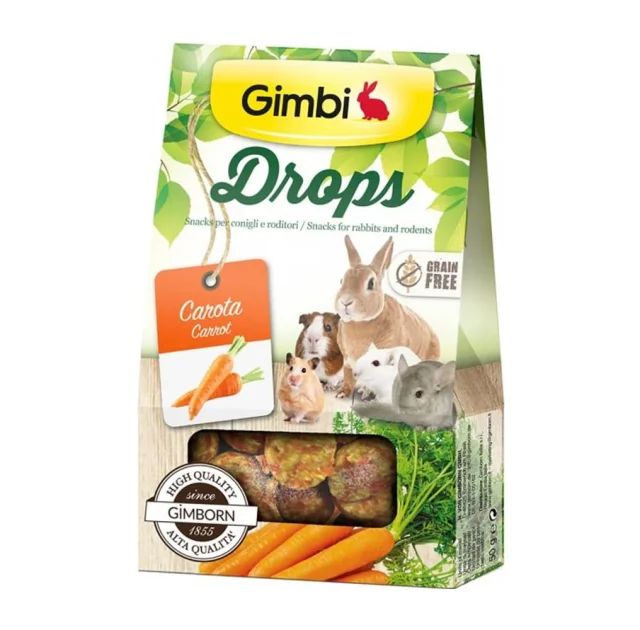 Ласощі GimBi дропси для гризунів, з морквою, 50 г