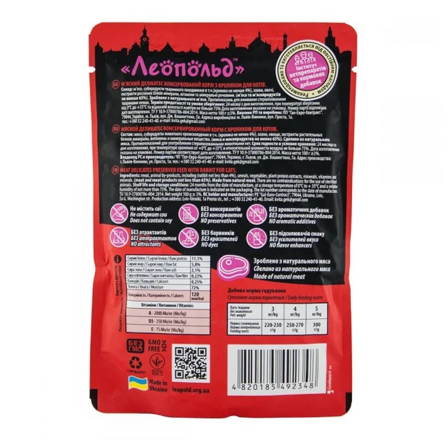 Влажный корм Леопольд Premium Мясной деликатес для кошек, с кроликом, 100 г(откл)