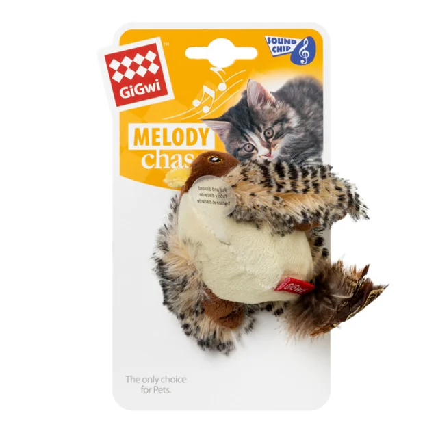 Іграшка GiGwi Melody Chaser Пташка зі звуковим чіпом і котячою м'ятою, для котів, штучне хутро, 13 см
