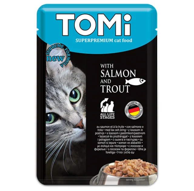 Консервы Tomi salmon trout с лососем и форелью, для кошек, влажный корм, пауч, 100 г