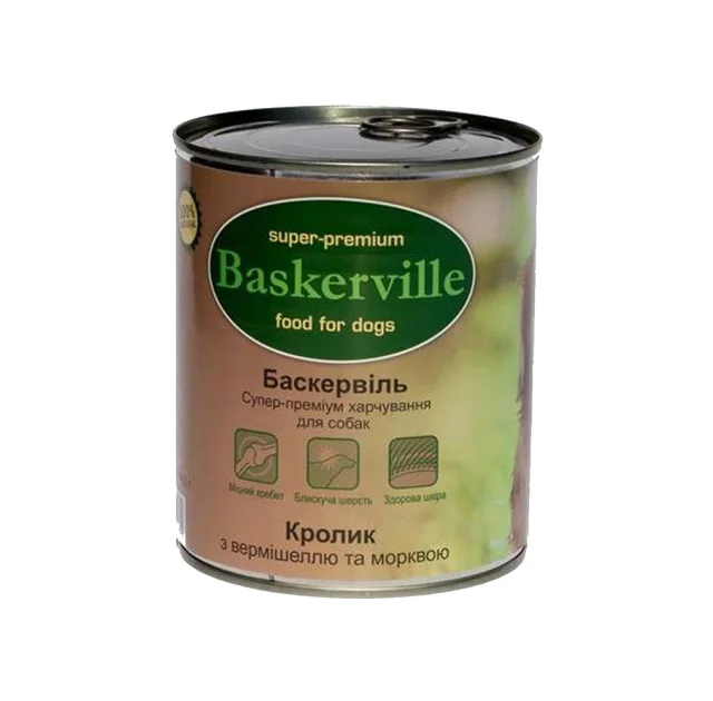 Вологий корм Baskerville для собак, кролик з локшиною і морквою 800 г