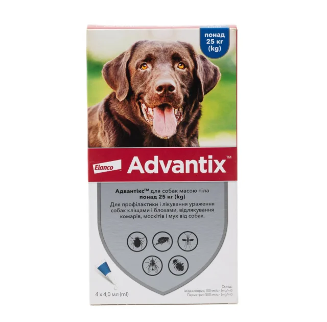 Капли от блох и клещей Elanco Advantix для собак весом свыше 25 кг, цена за 1 пипетку