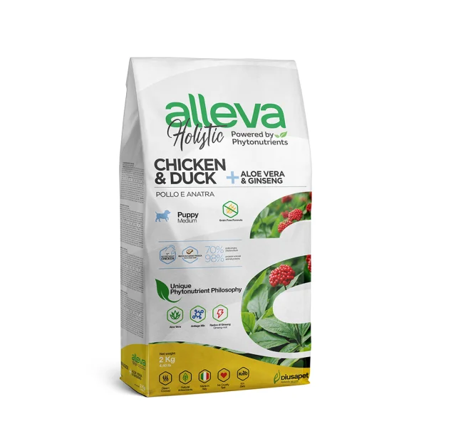 Сухий корм Alleva Holistic Puppy/Junior Chicken&Duck Medium для цуценят середніх порід, курка та качка, 2 кг