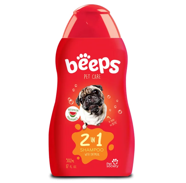 Шампунь-кондиціонер Beeps 2 in 1 для собак та котів з короткою шерстю, з екстрактом вівсяних пластівців, 502 мл