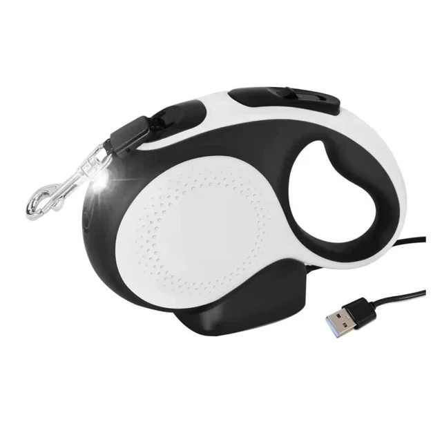 Поводок-рулетка AnimAll с LED-фонариком для собак весом до 25 кг, 5 м, чёрно-белый