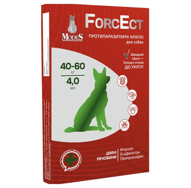 Капли Modes ForcEct противопаразитарные для собак весом 40-60 кг, 4 мл, цена за 1 пипетку