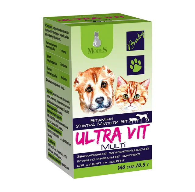 Вітамінно-мінеральний комплекс Modes Ultra Vit Multi для цуценят та кошенят, 140 табл