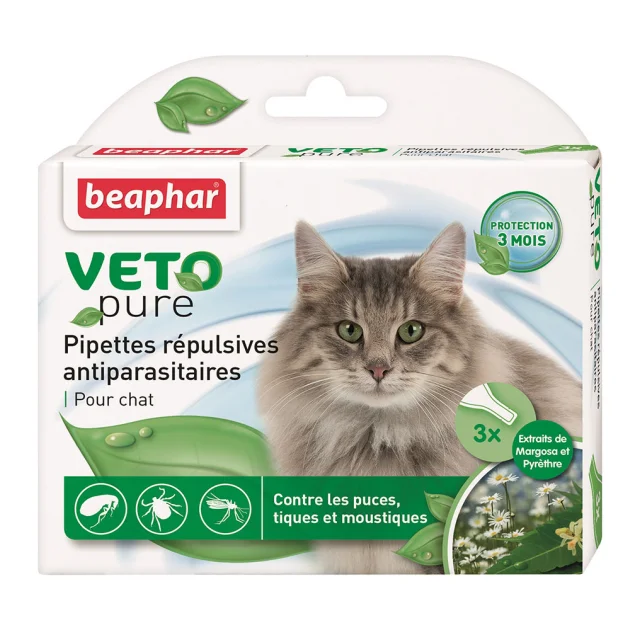 Краплі Beaphar Veto Pure Spot on Cat від бліх, кліщів та комарів для котів, біо натуральні, ціна за 1 піпетку